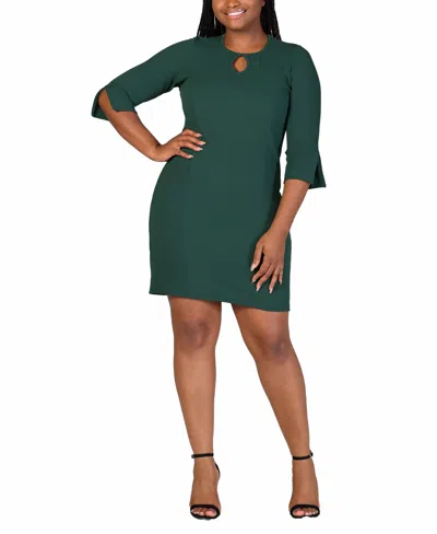 24seven Comfort Apparel Plus Size Three Quarter Sleeve Mini Dress In Hunter