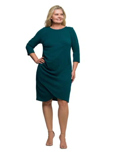24SEVEN COMFORT APPAREL 24SEVEN COMFORT APPAREL PLUS SIZE THREE QUARTER SLEEVE RUCHED TULIP HEM MINI DRESS