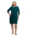 24seven Comfort Apparel Plus Size Three Quarter Sleeve Ruched Tulip Hem Mini Dress In Green
