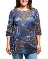 24seven Comfort Apparel Plus Size Three Quarter Sleeve Tunic Top In Multi