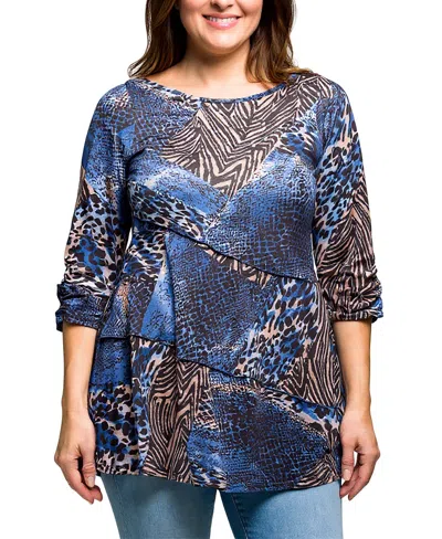 24seven Comfort Apparel Plus Size Three Quarter Sleeve Tunic Top In Multi
