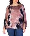 24seven Comfort Apparel Plus Size Tie Dye Batwing Sleeve Relax Fit Top In Mocha Multi