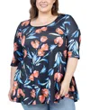 24SEVEN COMFORT APPAREL PLUS SIZE TULIP ELBOW SLEEVE CASUAL TUNIC TOP