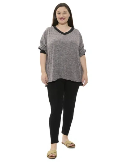 24seven Comfort Apparel Plus Size Two Tone V Neck Long Sleeve Top And Legging Set In Multi