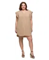 24seven Comfort Apparel Plus Size V-neck Cap Sleeve Knee Length Pocket Dress In Neutral