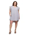 24seven Comfort Apparel Plus Size V-neck Cap Sleeve Knee Length Pocket Dress In Gray