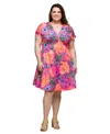 24seven Comfort Apparel Plus Size V-neck Empire Waist Knee Length Dress In Multi