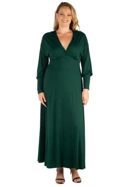 24SEVEN COMFORT APPAREL 24SEVEN COMFORT APPAREL PLUS SIZE V-NECK LONG SLEEVE MAXI DRESS