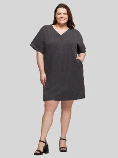 24seven Comfort Apparel Plus Size V-neck Loose Fit Short Sleeve Pocket T Shirt Dress In Black