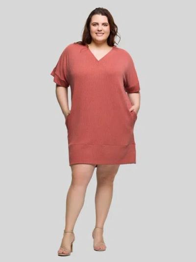 24seven Comfort Apparel Plus Size V-neck Loose Fit Short Sleeve Pocket T Shirt Dress In Pink