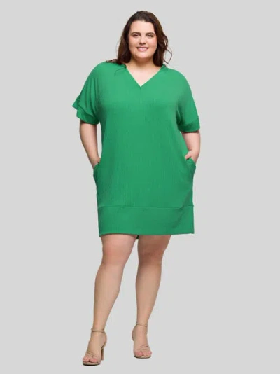 24seven Comfort Apparel Plus Size V-neck Loose Fit Short Sleeve Pocket T Shirt Dress In Green