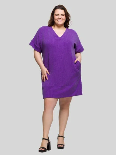 24seven Comfort Apparel Plus Size V-neck Loose Fit Short Sleeve Pocket T Shirt Dress In Purple