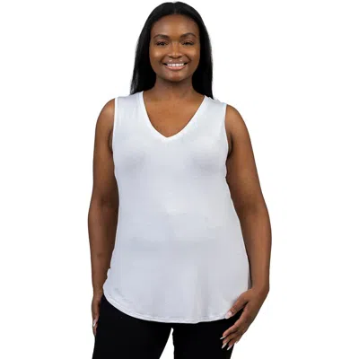 24seven Comfort Apparel Plus Size V-neck Sleeveless Rounded Hemline Top In White