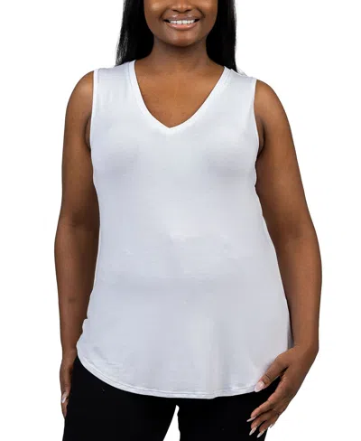 24seven Comfort Apparel Plus Size V-neck Sleeveless Rounded Hemline Top In White