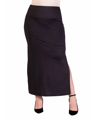 24seven Comfort Apparel Plus Size Versatile Elastic Waist Maxi Skirt In Black