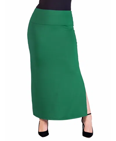 24seven Comfort Apparel Side Slit Knit Maxi Skirt In Hunter