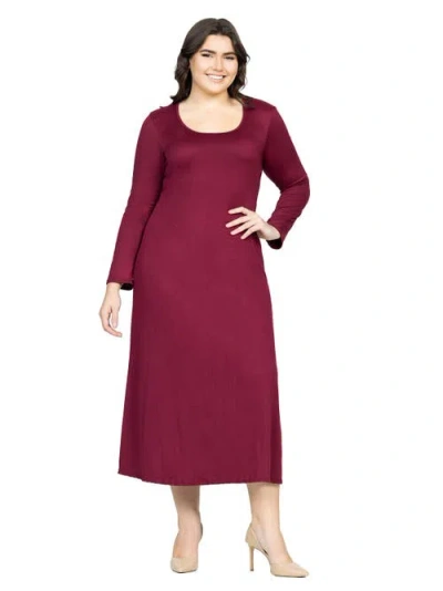 24seven Comfort Apparel Plus Size Womens Long Sleeve  Maxi Dress In Burgundy