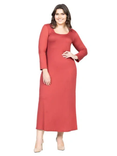 24seven Comfort Apparel Plus Size Womens Long Sleeve  Maxi Dress In Red