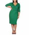 24seven Comfort Apparel Plus Size Wrap Dress In Emerald