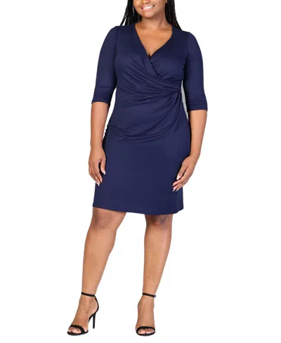 24seven Comfort Apparel Plus Size Wrap Dress In Blue