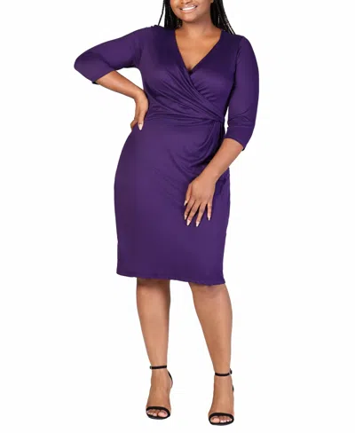 24seven Comfort Apparel Plus Size Wrap Dress In Purple