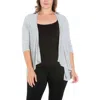 24seven Comfort Apparel Plus Size Elbow Length Sleeve Open Cardigan In Grey