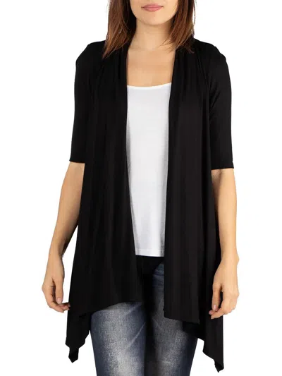 24seven Comfort Apparel Loose Fit Open Front With Half Sleeve Cardigan In Black