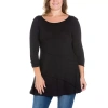 24seven Comfort Apparel Plus Womens Boat Neck 3/4 Sleeve Tunic Top In Black