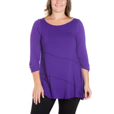 24seven Comfort Apparel Plus Womens Boat Neck 3/4 Sleeve Tunic Top In Purple