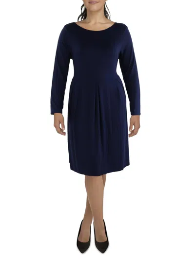 24seven Comfort Apparel Plus Womens Casual Daytime Fit & Flare Dress In Blue