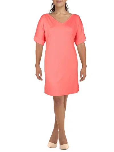 24seven Comfort Apparel Plus Womens Comfy Mini T-shirt Dress In Pink