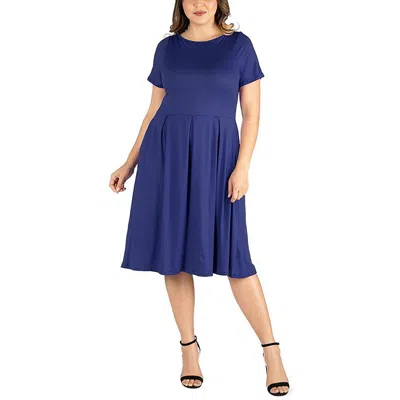 24seven Comfort Apparel Plus Womens Crepe Midi Dress In Blue