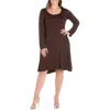 24seven Comfort Apparel Plus Womens Crewneck Knee Length T-shirt Dress In Brown