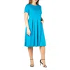 24seven Comfort Apparel Maternity Midi Dress With Short Sleeve And Pocket Detail In Blue