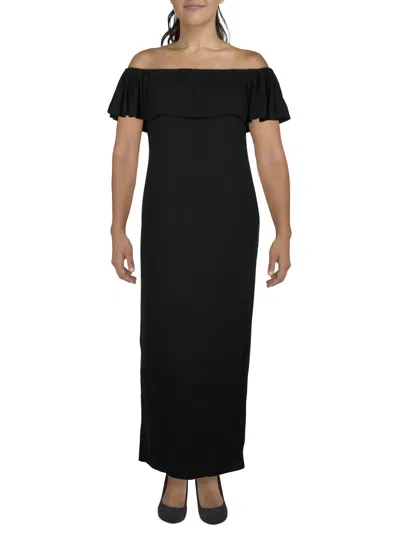24seven Comfort Apparel Plus Womens Fold-over Long Maxi Dress In Black