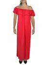 24seven Comfort Apparel Plus Womens Fold-over Long Maxi Dress In Red