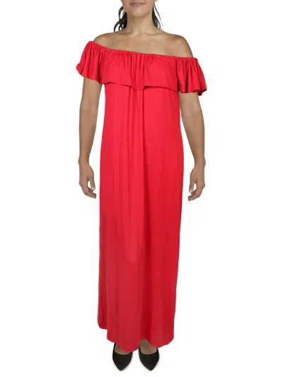 24seven Comfort Apparel Plus Womens Fold-over Long Maxi Dress In Red