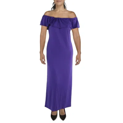 24seven Comfort Apparel Plus Womens Full Lengh Flutter Sleeve Maxi Dress In Purple