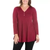 24seven Comfort Apparel Plus Womens Henley Neck Long Sleeve Tunic Top In Red