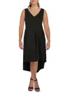 24SEVEN COMFORT APPAREL PLUS WOMENS HI-LOW DOUBLE V NECK MIDI DRESS