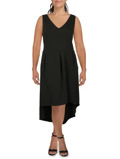 24seven Comfort Apparel Plus Womens Hi-low Double V Neck Midi Dress In Black