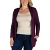 24seven Comfort Apparel Plus Womens Hoodie Open Front Cardigan Sweater In Pink