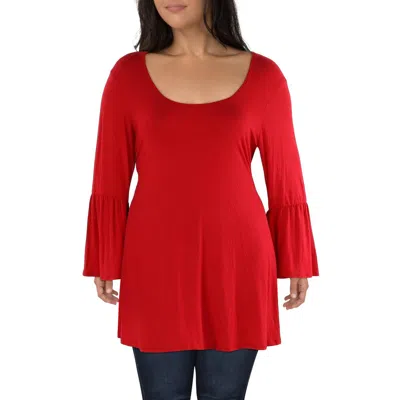 24seven Comfort Apparel Plus Womens Jersey Pullover Tunic Top In Red