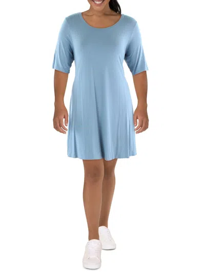 24seven Comfort Apparel Plus Womens Jewel Neck Mini T-shirt Dress In Blue