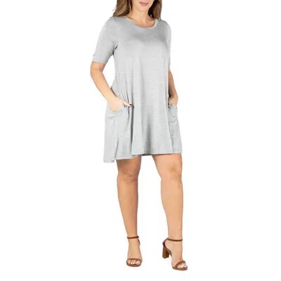 24seven Comfort Apparel Plus Womens Jewel Neck Mini T-shirt Dress In Grey