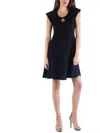24seven Comfort Apparel Maternity Dress With Keyhole Neck In Black