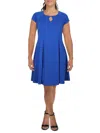24seven Comfort Apparel Plus Womens Keyhole Neck Above Knee Wear To Work Dress In Blue