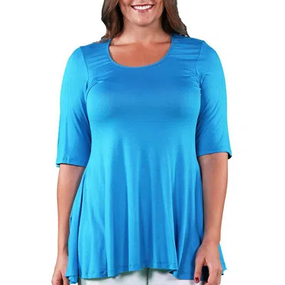 24seven Comfort Apparel Plus Womens Knit Elbow Sleeves Tunic Top In Blue