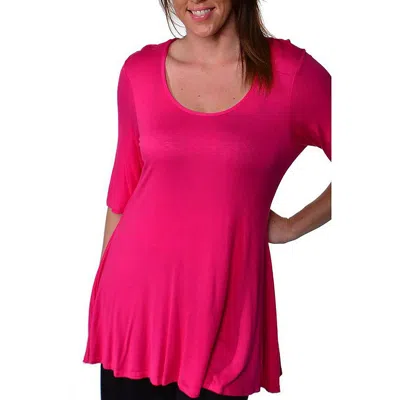 24seven Comfort Apparel Plus Womens Scoop Neck Elbow Sleeve Tunic Top In Pink