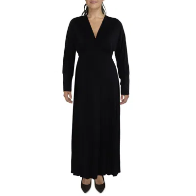 24seven Comfort Apparel Plus Womens Knit Long Sleeves Maxi Dress In Black
